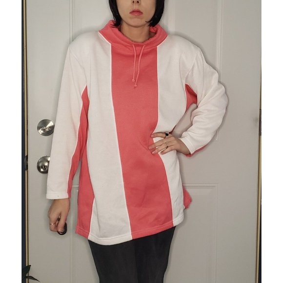 80s/90s Pink and White Striped Sweatshirt‎ - Picture 1 of 4